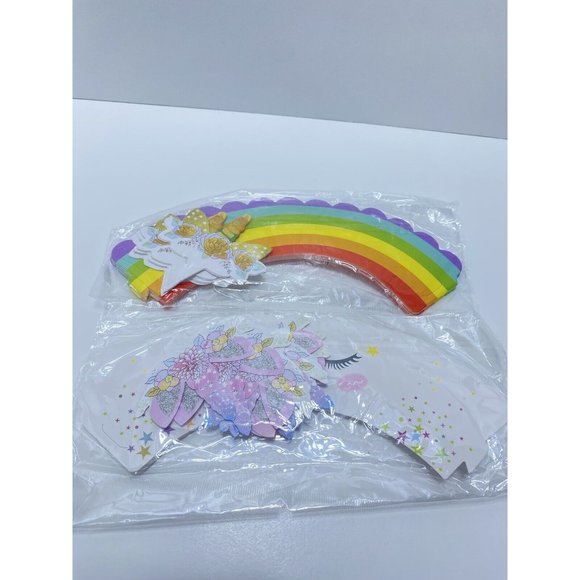 48pc Unicorn Cupcake Picks & Colourful Rainbow Cupcake Decor Wrappers Brand New - Picture 3 of 7